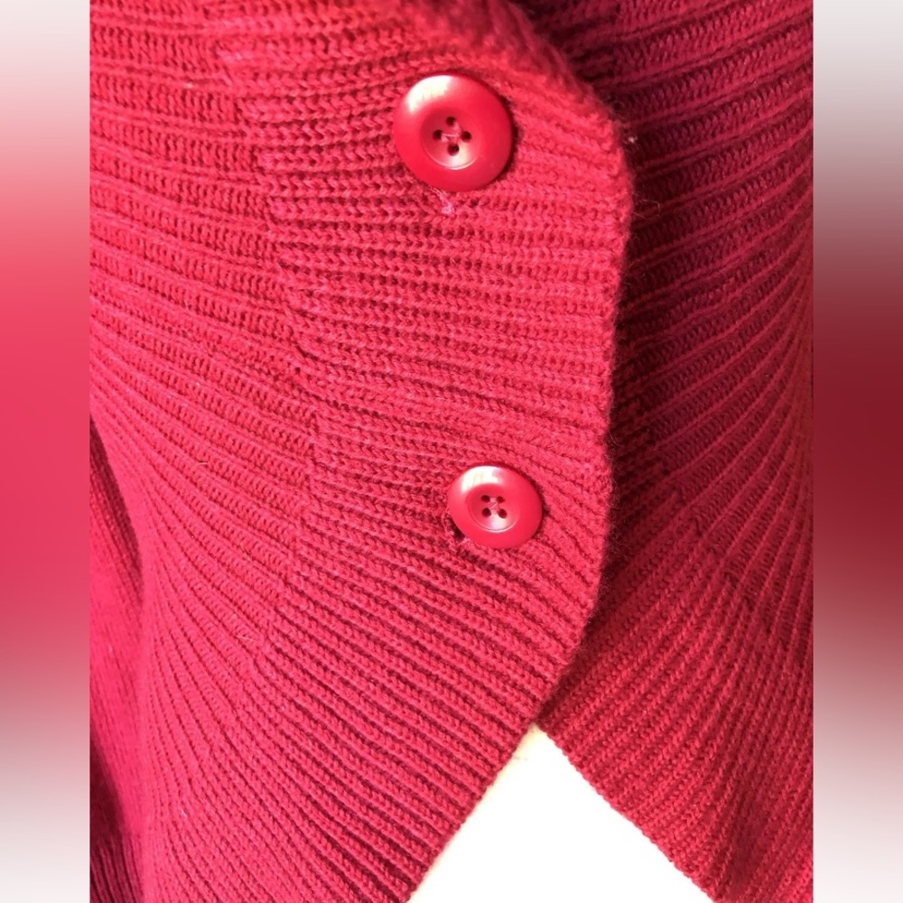 MOTTO Wool Blend RUFFLE V Neck High Low Cardigan Raspberry Red M - Picture 5 of 8
